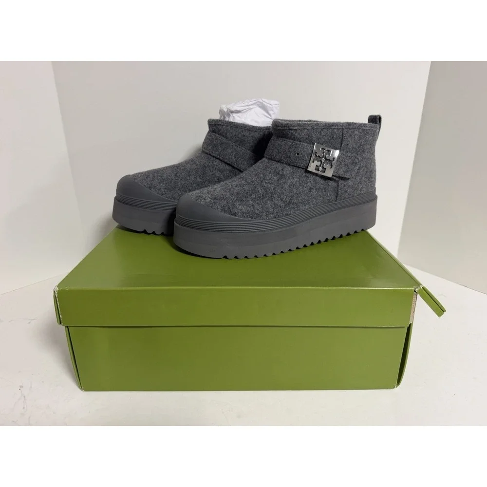 Tory Burch Mellow Shearling Platform Boot in the Storm Cloud/Silver, Women's 9.5